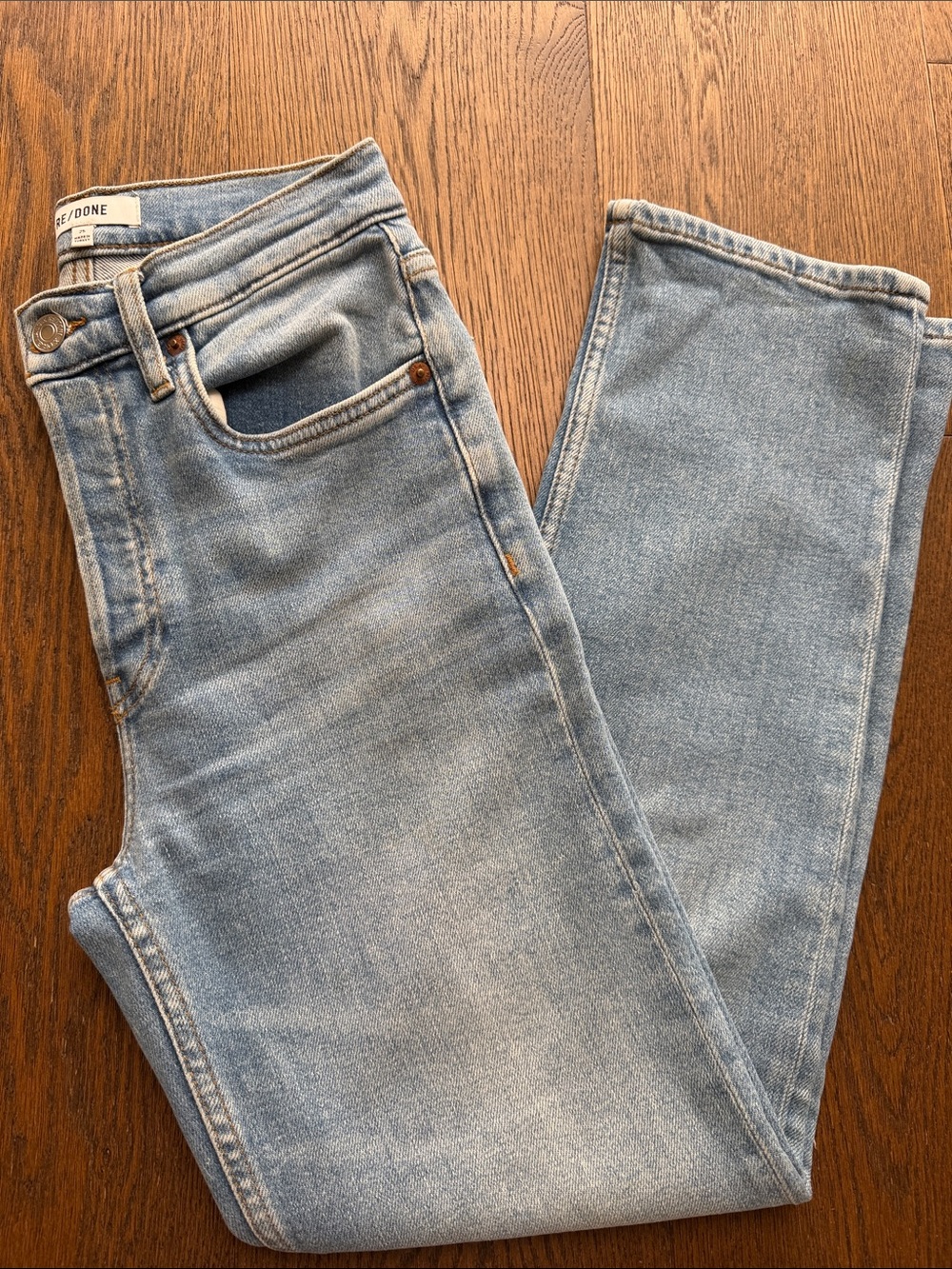 Re/Done High Waist Blue Ankle Straight Jeans Size 25